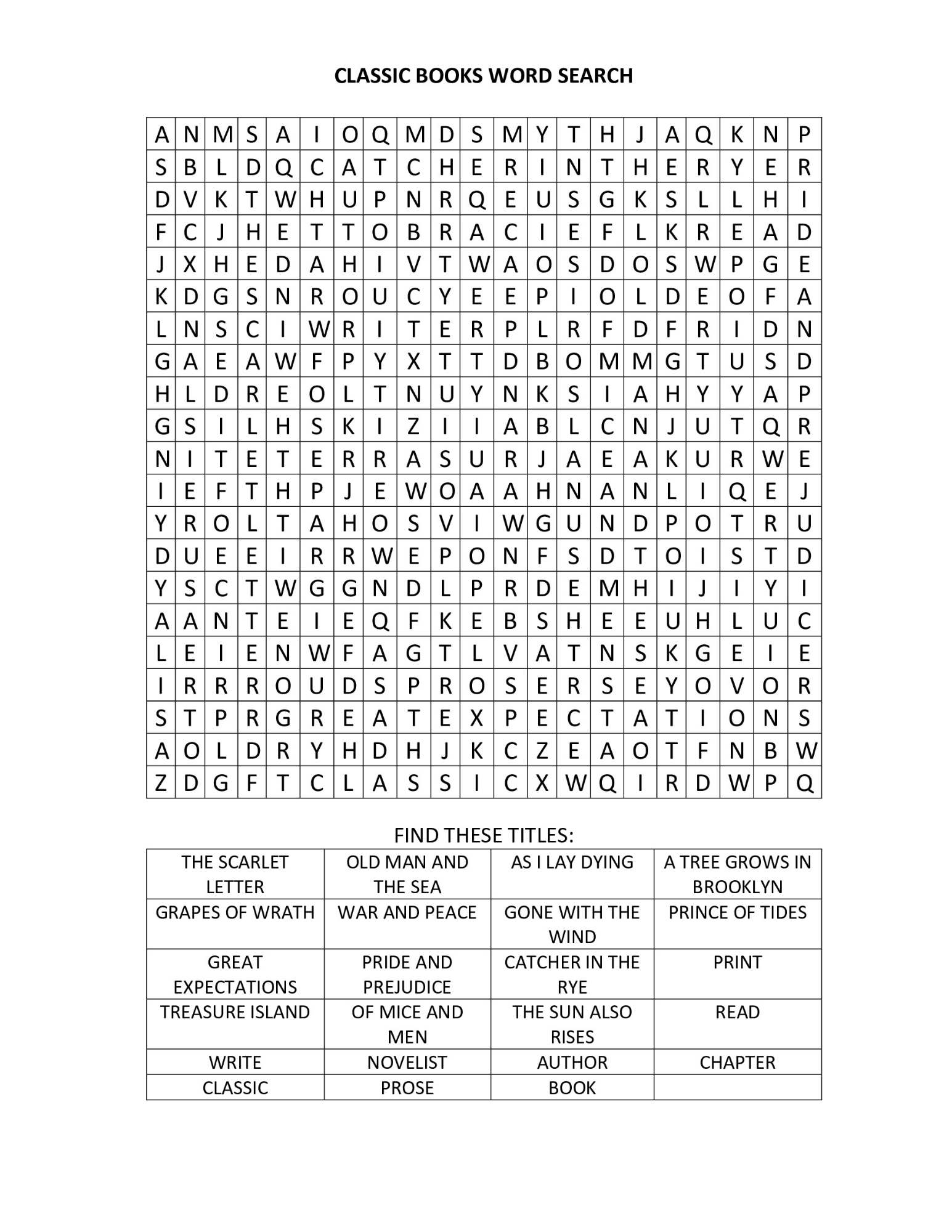 “Classic Lit” WORD SEARCH | Author_Iris_Chacon